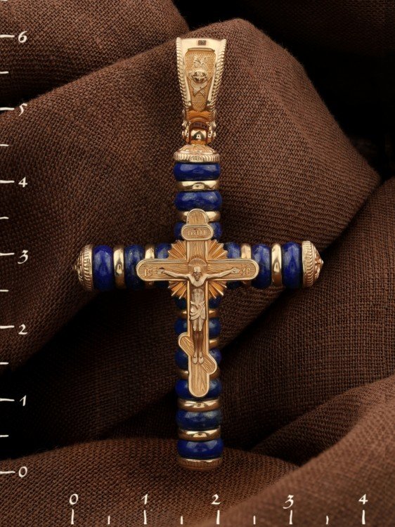 Крест из золота c лазуритом