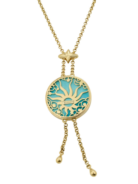 Колье из лимонного золота c бирюзой и перламутром