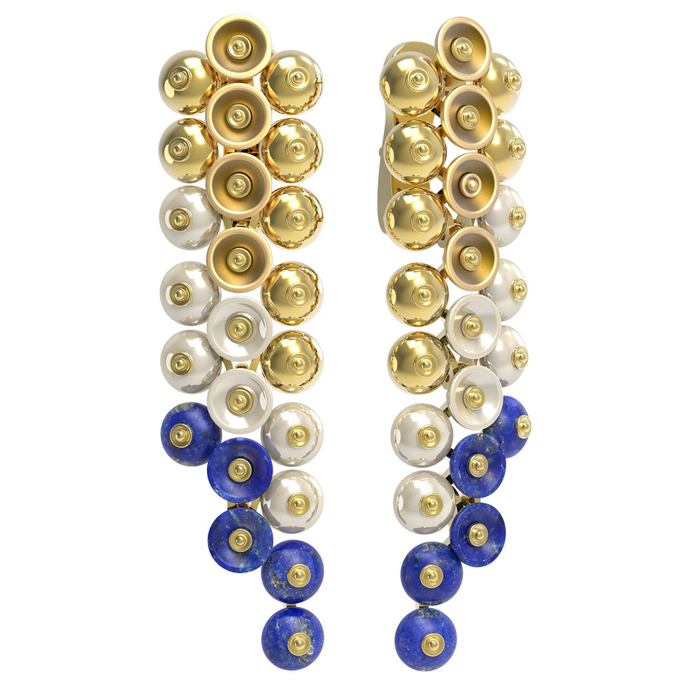 Серьги из лимонного золота c лазуритом и перламутром