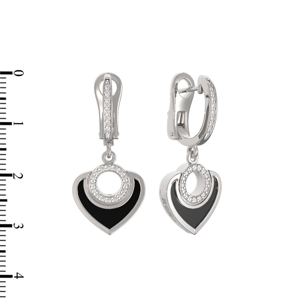 Серьги из белого золота c бриллиантами и ониксом