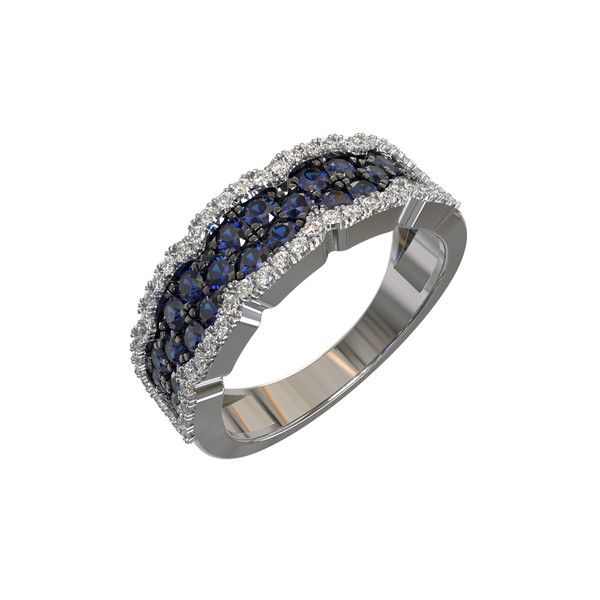 Кольцо из белого золота c бриллиантами и сапфиром
