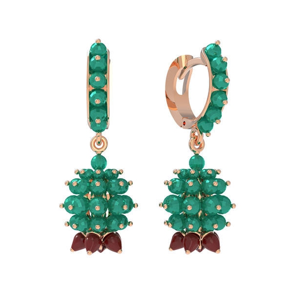 Серьги из золота c гранатом, хризопразом и кораллом