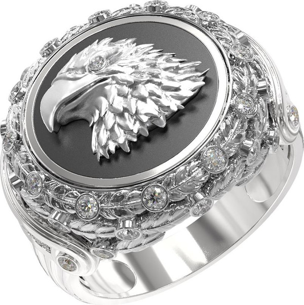 Кольцо из белого золота c бриллиантами и ониксом