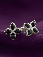 Серьги из белого золота 585 пробы c бриллиантами и ониксом