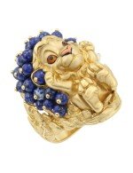 Кольцо из лимонного золота 585 пробы c эмалью и лазуритом