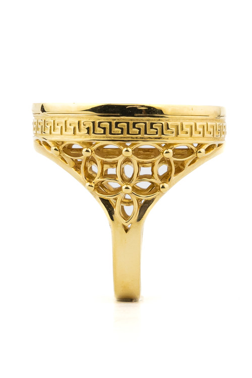 Кольцо из лимонного золота c эмалью и перламутром