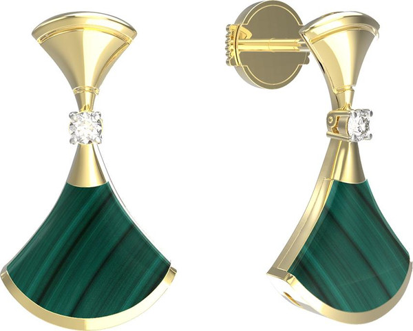 Серьги из лимонного золота c бриллиантами и малахитом