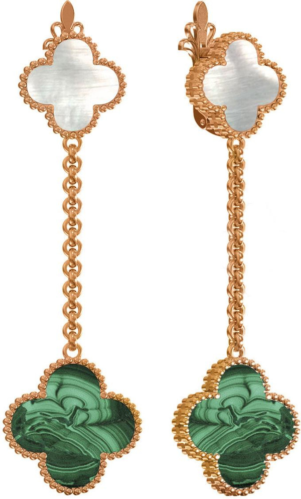 Серьги из золота c малахитом и перламутром