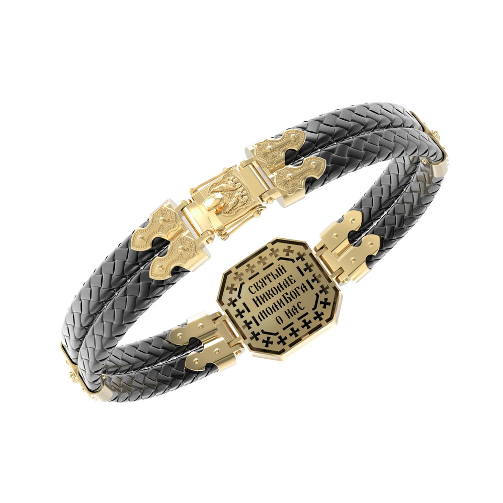 Браслет из лимонного золота c шнурком и ониксом