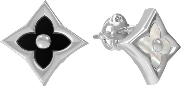 Серьги из белого золота c ониксом и перламутром