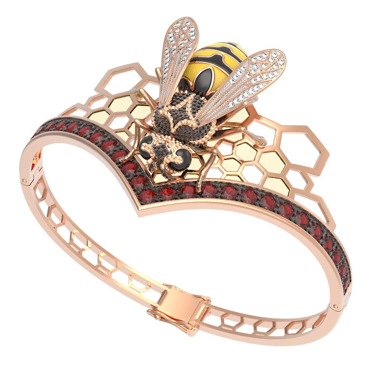 Браслет из золота c эмалью, фианитом, гранатом и эмалью