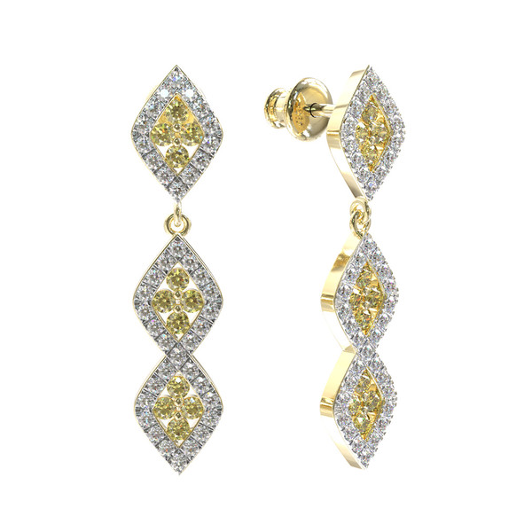 Серьги из лимонного золота c бриллиантами и сапфиром