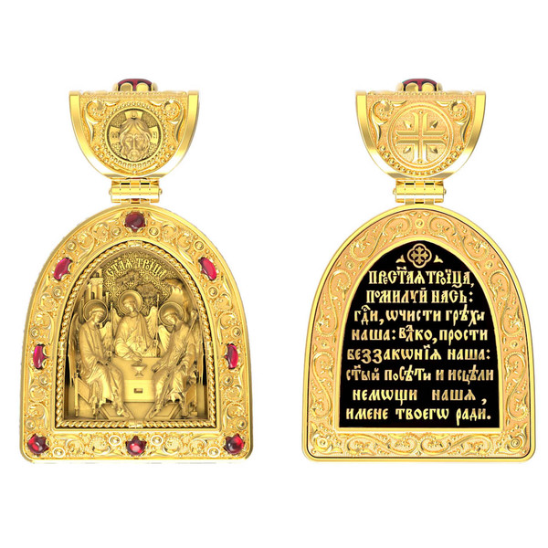 Образок из лимонного золота c эмалью и рубином