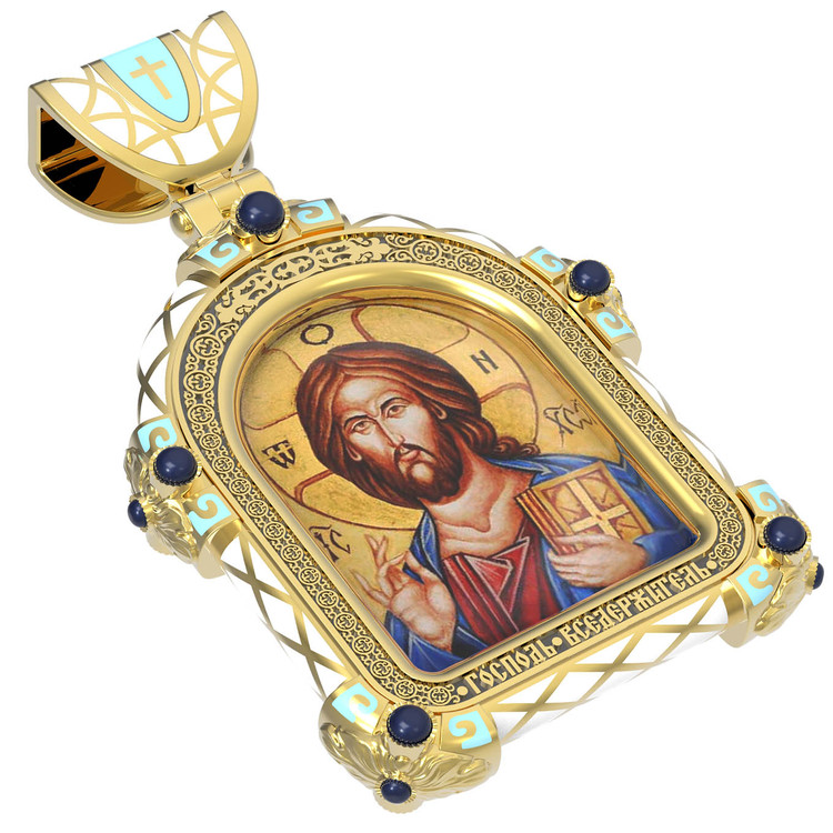 Образок из лимонного золота c эмалью, иконописью и темперой