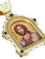 Образок из лимонного золота 585 пробы c эмалью и иконописью