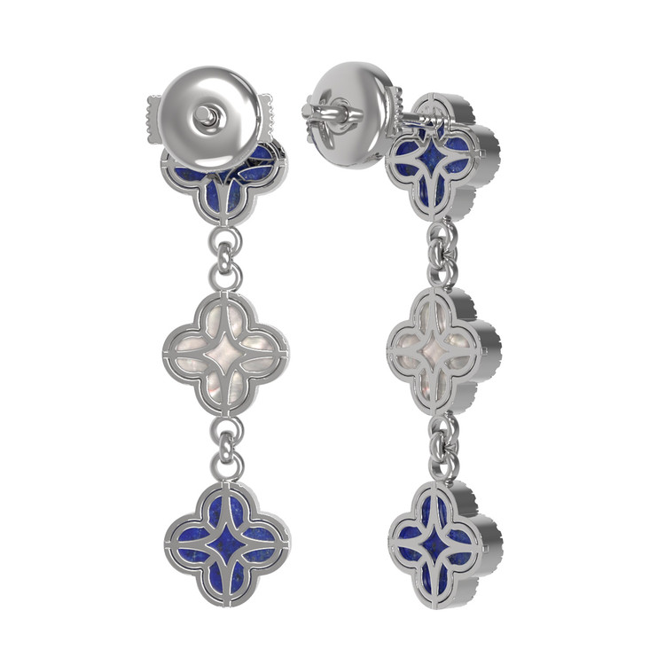 Серьги из белого золота c бриллиантами, лазуритом и перламутром