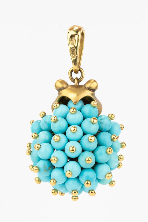 Подвеска из лимонного золота c эмалью и бирюзой