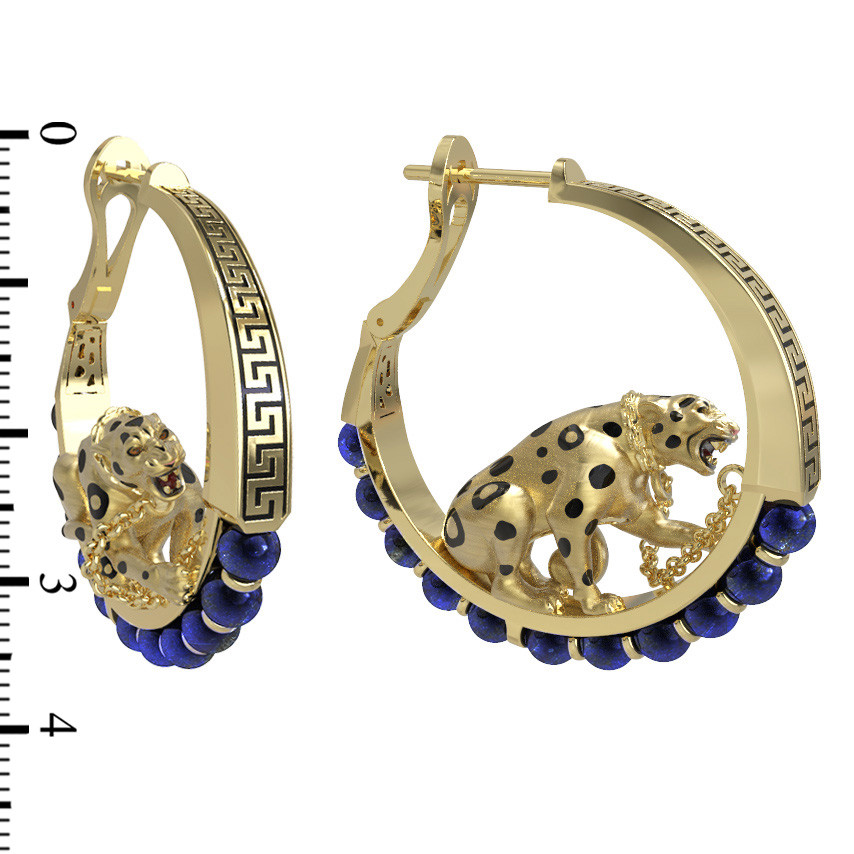 Серьги из лимонного золота c эмалью и лазуритом