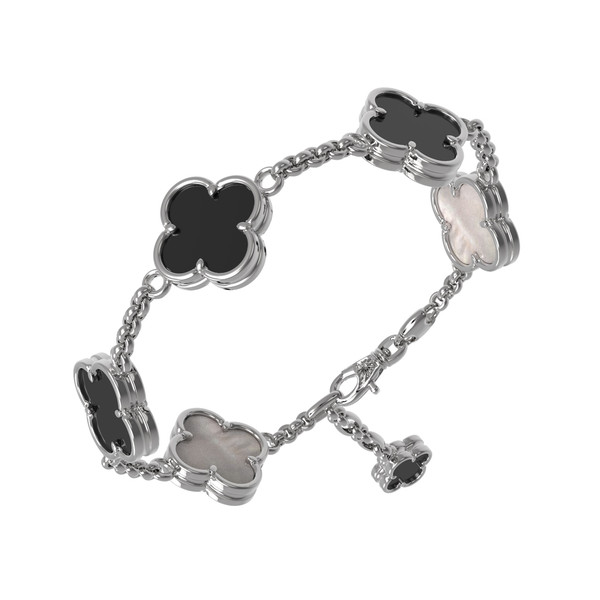 Браслет из белого золота c ониксом и перламутром