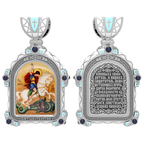 Образок из белого золота c эмалью, иконописью и темперой