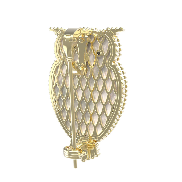 Брошь из лимонного золота c эмалью, ониксом и перламутром