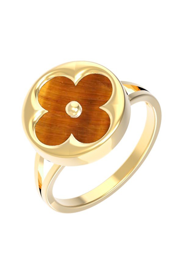 Кольцо из лимонного золота 585 пробы c тигровым глазом