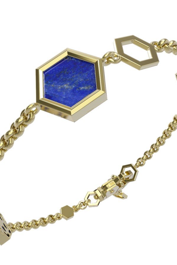 Браслет из лимонного золота 585 пробы c бриллиантами, лазуритом и перламутром