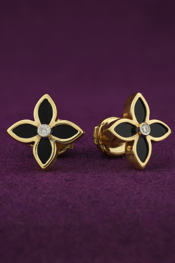 Серьги из лимонного золота c бриллиантами и ониксом