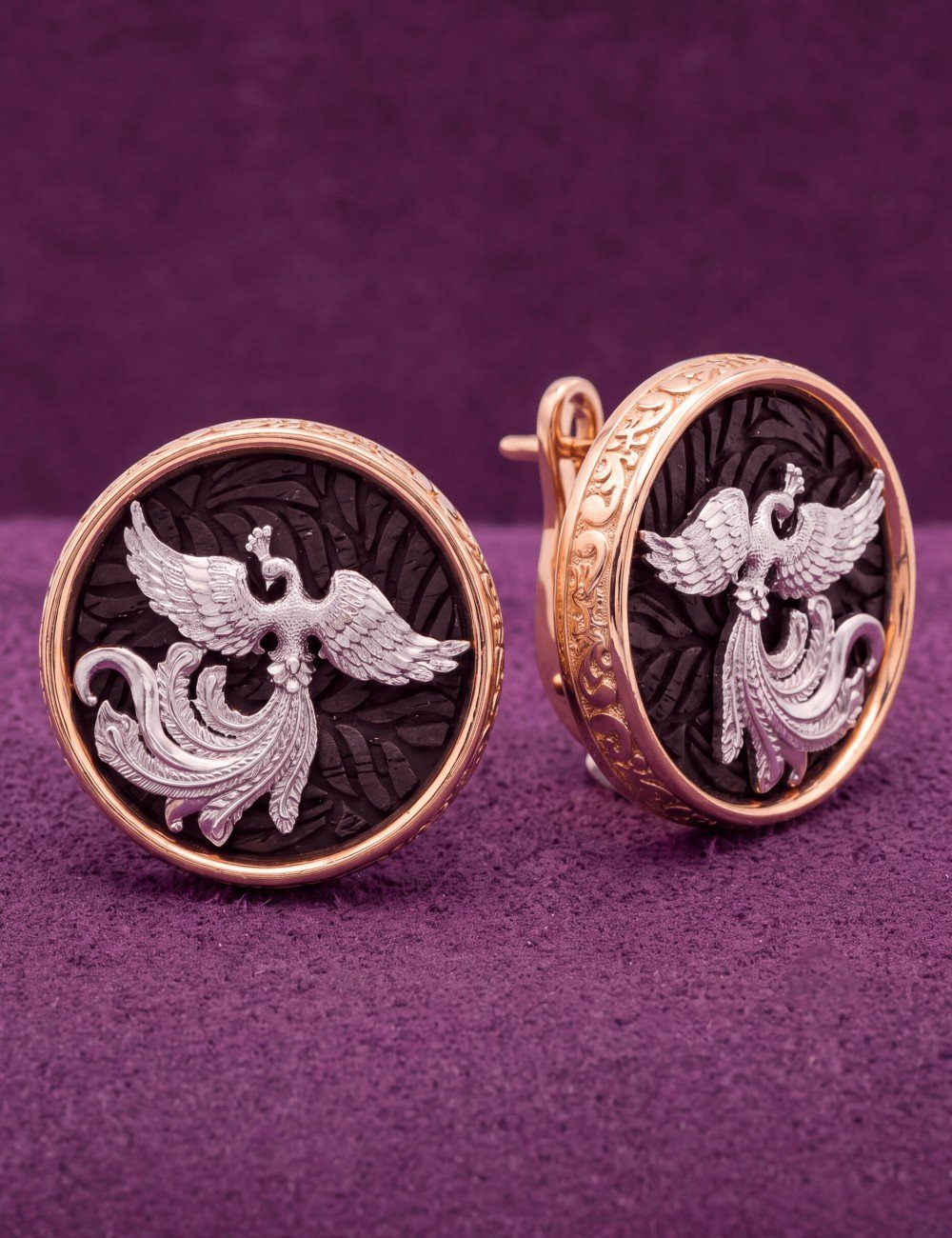 Серьги из золота 585 пробы c эбеновым деревом