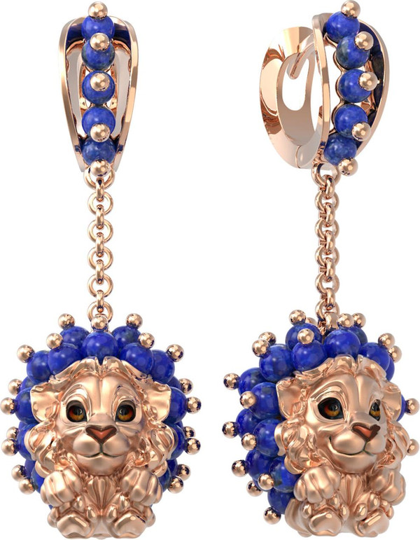 Серьги из золота c эмалью и лазуритом