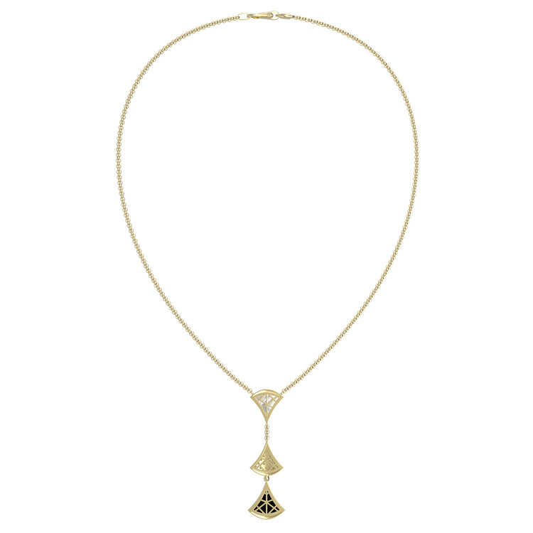 Колье из лимонного золота c бриллиантами, ониксом и перламутром