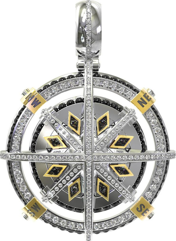 Подвеска из белого золота c эмалью, бриллиантами и ониксом