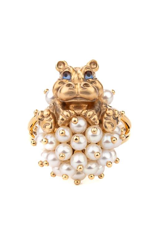 Кольцо из золота c эмалью и жемчугом