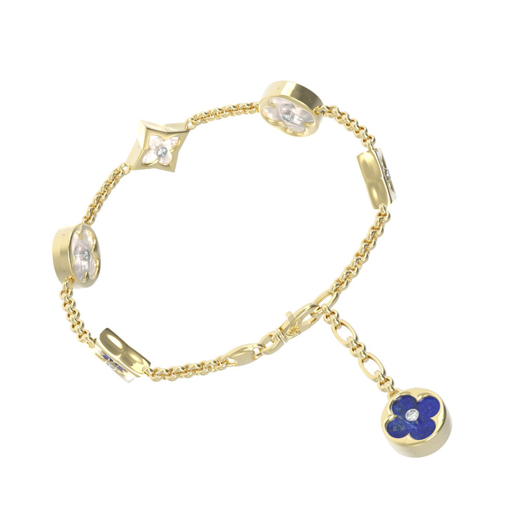 Браслет из лимонного золота c бриллиантами, лазуритом и перламутром