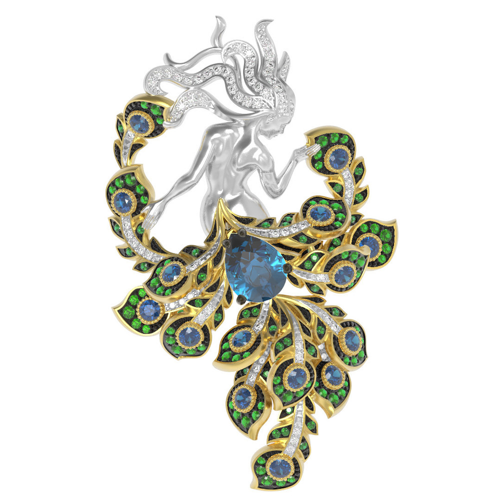Брошь из лимонного золота c фианитом и топазом London