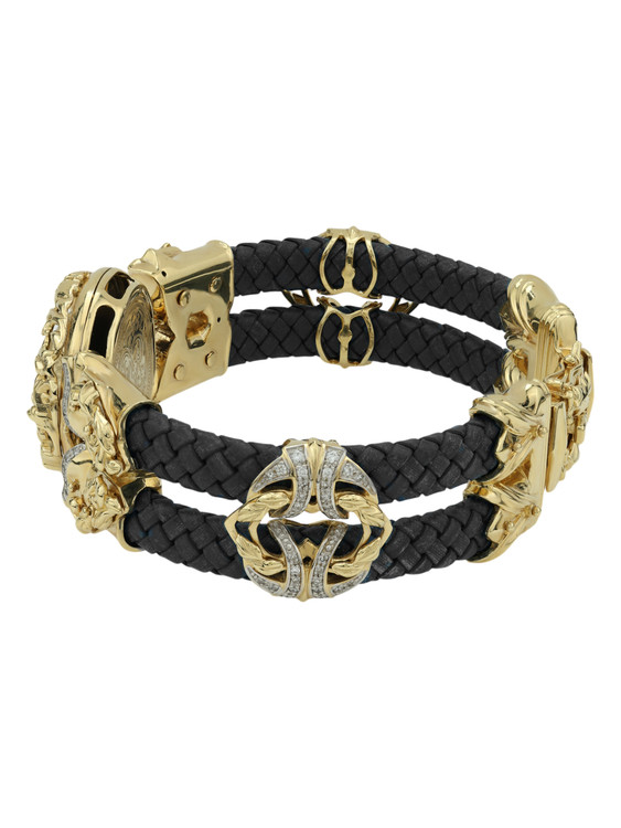 Браслет из лимонного золота c эмалью, бриллиантами, шнурком и ониксом