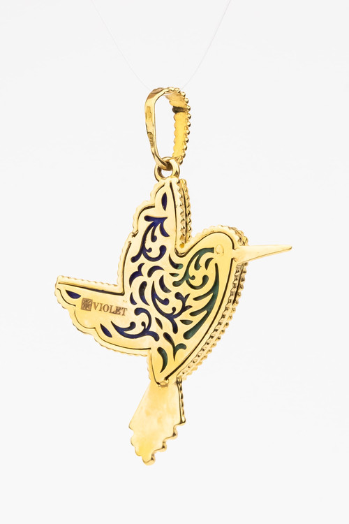 Подвеска из лимонного золота c эмалью, лазуритом и малахитом