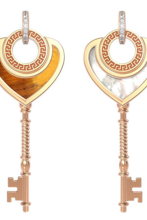 Подвеска из золота c фианитом, тигровым глазом и перламутром