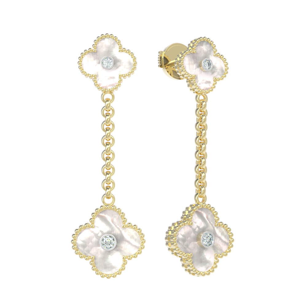 Серьги из лимонного золота c бриллиантами и перламутром