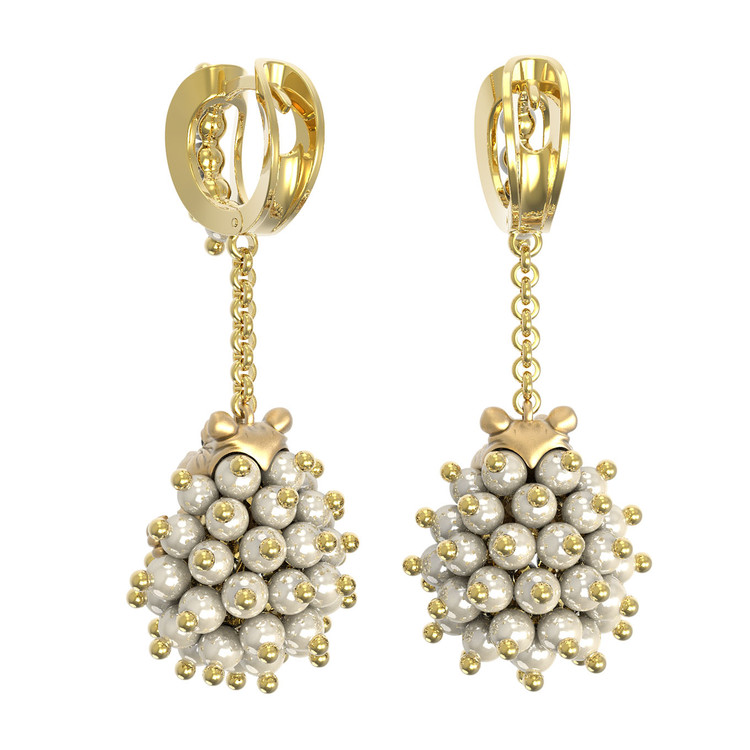 Серьги из лимонного золота c эмалью и жемчугом