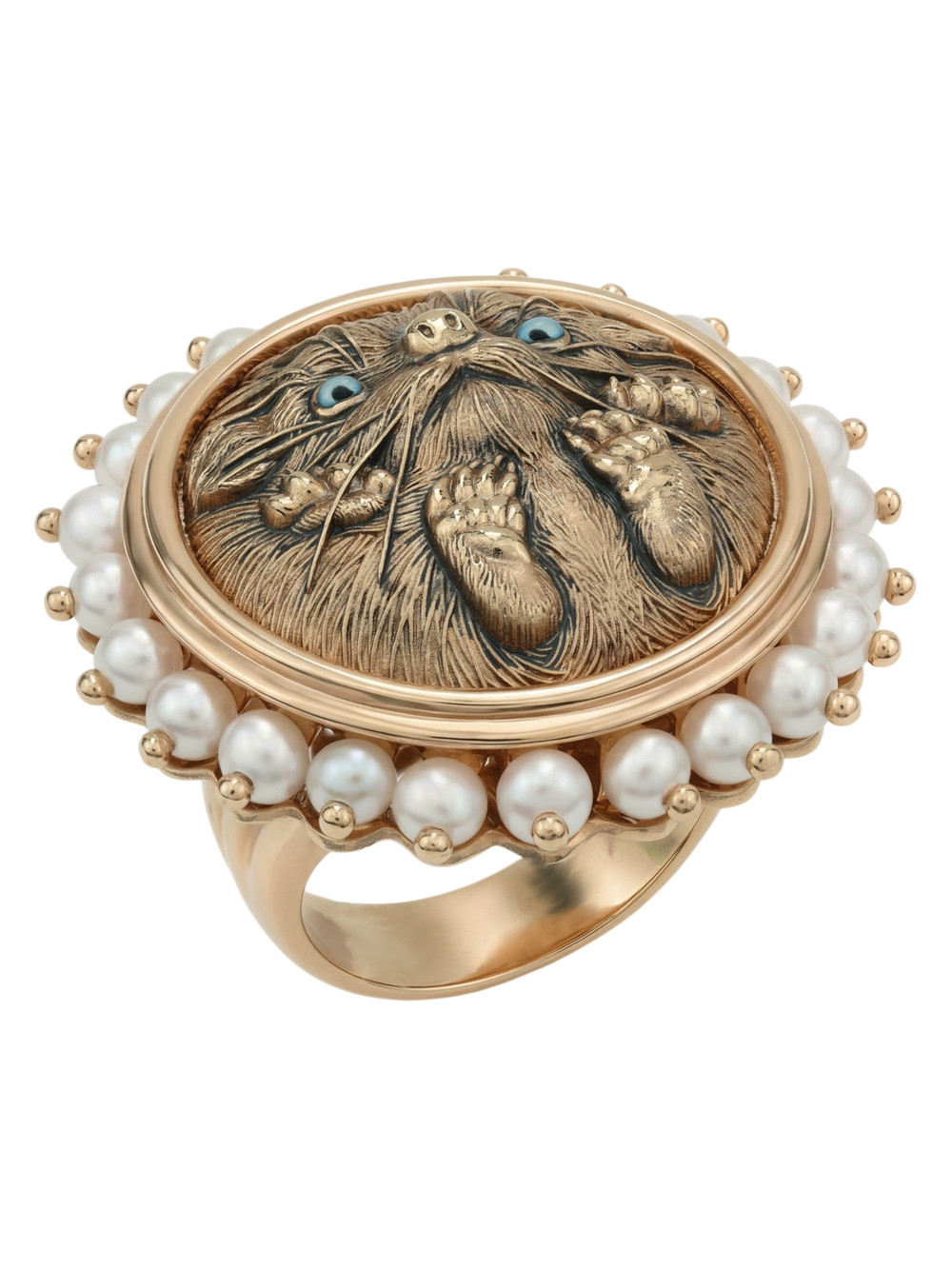 Кольцо из золота c эмалью и жемчугом