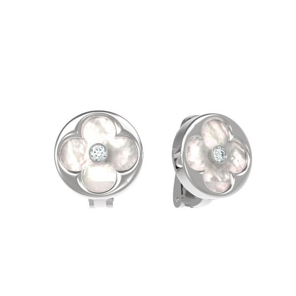 Серьги из белого золота c бриллиантами и перламутром