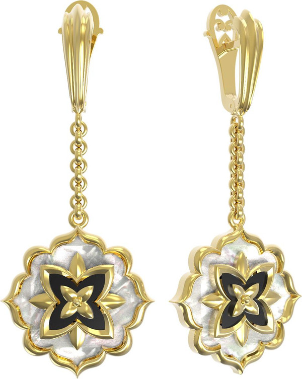 Серьги из лимонного золота c ониксом и перламутром