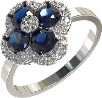 Кольцо из белого золота c бриллиантами и сапфиром