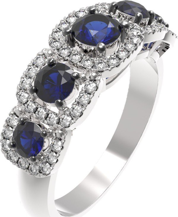 Кольцо из белого золота c бриллиантами и сапфиром