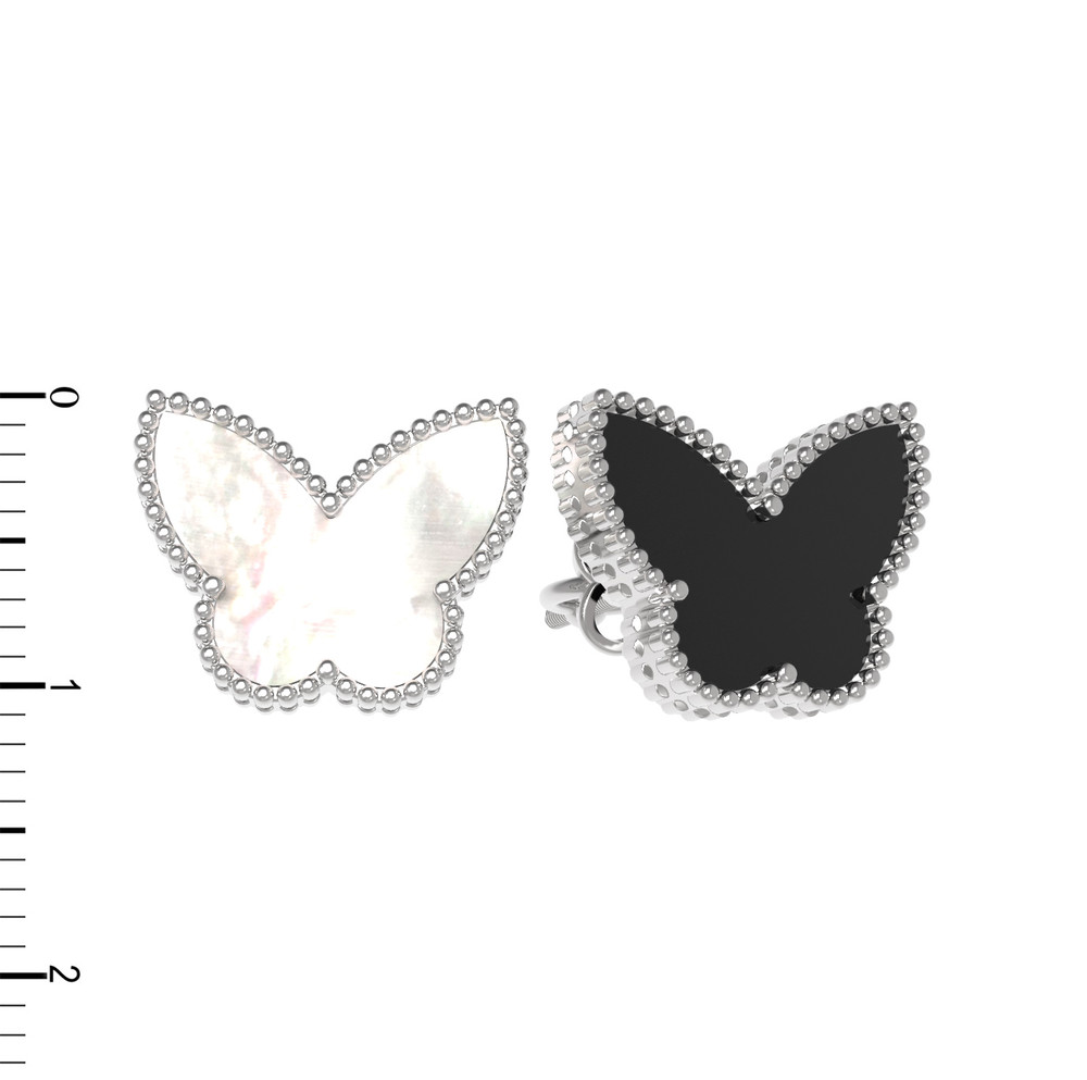 Серьги из белого золота c ониксом и перламутром