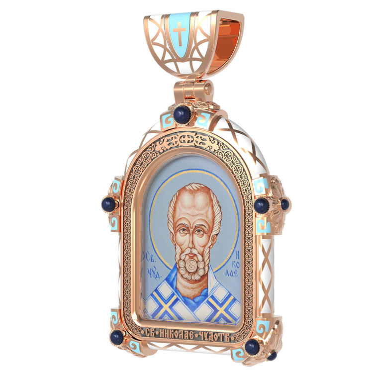 Образок из золота c эмалью, иконописью и темперой