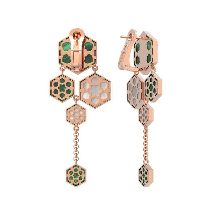 Серьги из золота c малахитом и перламутром