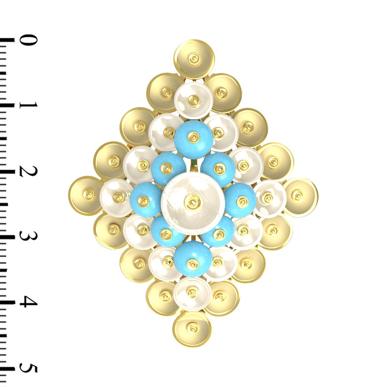 Подвеска из лимонного золота c бирюзой и перламутром
