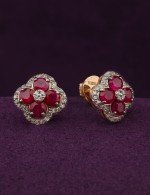 Серьги из золота 585 пробы c бриллиантами и рубином